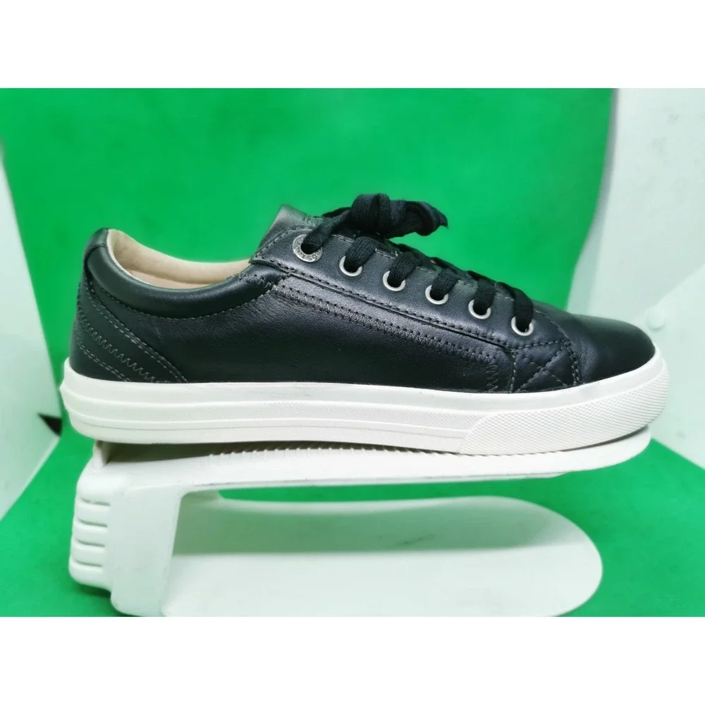 Taos Plim Soul Lux Black Leather Sneakers Womens Size 8.5 Low Top Lace Up Shoes